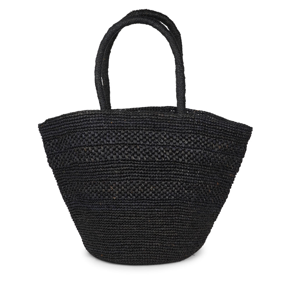Anakao, the charming bag fashioned from luxurious raffia sourced from Madagascar.  Tailored for your everyday adventures, this tote boasts a spacious main compartment to accommodate all your necessities while you're on the move.  Raffia, derived from the resilient leaves of the palm tree, is celebrated for its versatility and eco-conscious qualities, making it a sought-after material in the realm of fashion accessories.