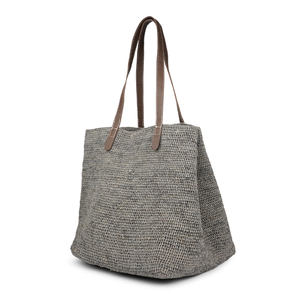 Ariosto -  Braided raffia tote bag - Leather handles