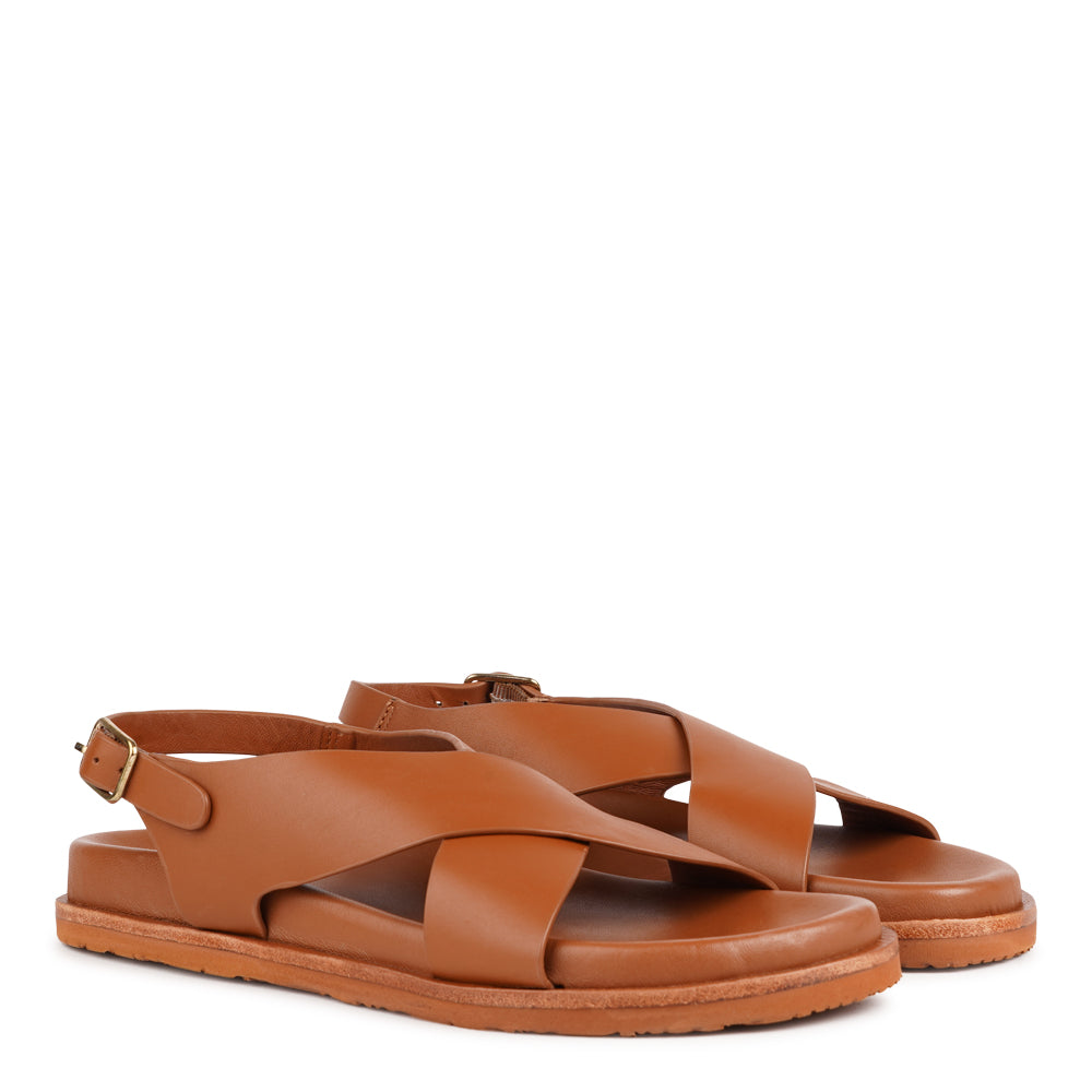 Bologna — a beautifully handcrafted leather sandal designed to balance feminine elegance with everyday comfort. A single adjustable buckle ensures a secure, personalized fit that moves with you throughout the day.
Made from vegetable-tanned buffalo leather, the soft yet durable straps are built to age beautifully over time. Finished with a discreet rubber grip, Bologna offers both stability and ease - perfect for effortless daytime wear and refined evening looks.