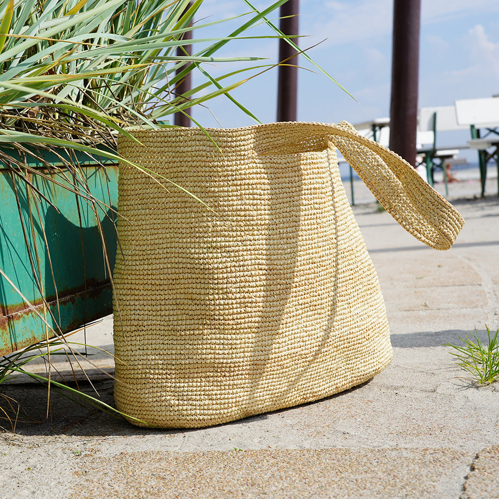 Anjuna – Shopper aus weichem Leinen mit Griff aus 100 % Leder