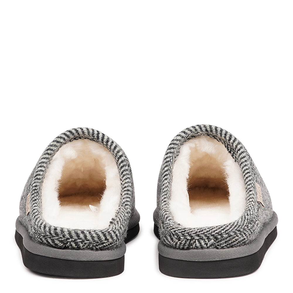 Introducing the Darwin slippers for men, designed for ultimate comfort and warmth. Crafted from 100% wool, these open slippers feature a footbed and lining made from luxurious shearling fur, offering a soft, plush feel that keeps your feet cozy all day long. The natural properties of the shearling help regulate temperature, ensuring your feet stay warm during the colder months while remaining comfortable and dry.
The slippers are equipped with a lightweight and flexible EVA sole, providing durability and s