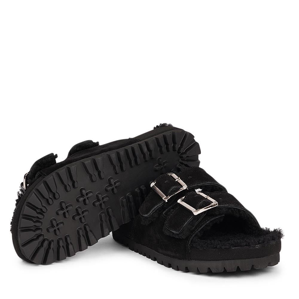 Lovelies Studio - Adjustable suede sandals with shearling lining Lovelies shearling sandals will bring softness and warmth to your feet this autumn. The combination of soft shearling and the durable cork and rubber sole guarantees the utmost comfort to the wearer.