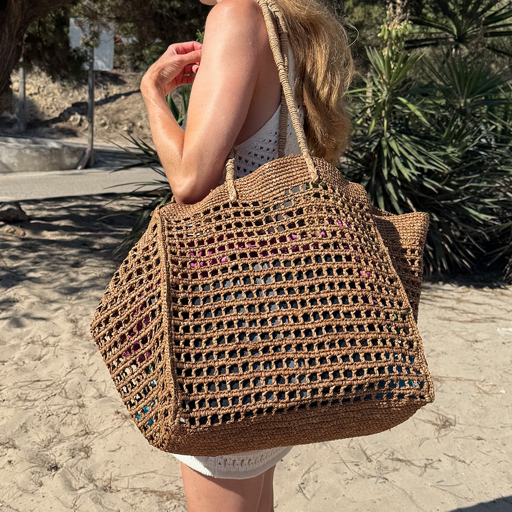 Diavoli - Crochet raffia basket with shoulder handle