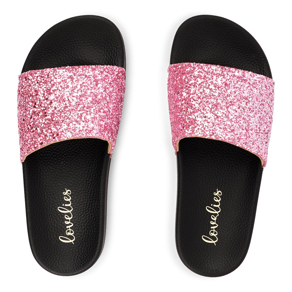Lovelies Studio - Denmark - Perfect for any occasion, these slides feature a full glitter design that adds a touch of sparkle to your look. With a durable yet soft rubber sole, they offer all-day comfort whether you're partying or lounging by the beach.