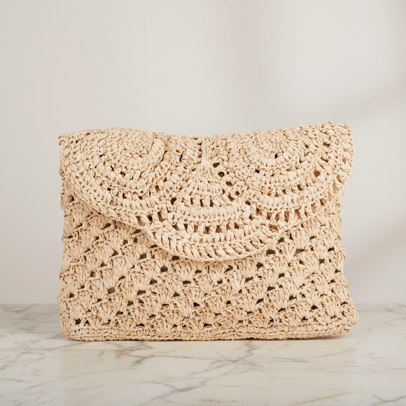 Gerani - Crochet raffia clutch