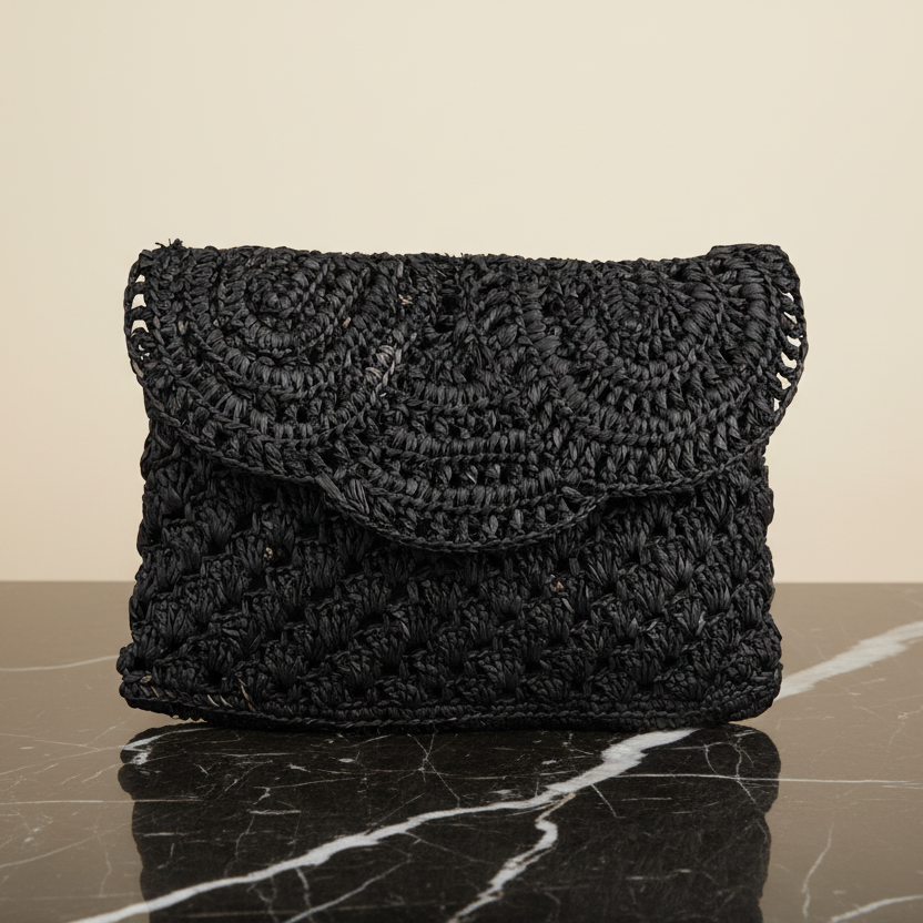 Lovelies - Gerani, the little charming clutch fashioned from luxurious raffia.
Raffia comes from the leaves of palm trees and is loved for being both versatile and more eco-friendly, making it a popular choice for accessories.
Handwoven raffia bags combine a relaxed look with a touch of elegance, making them easy to style for both everyday wear and more dressed-up occasions. The natural texture and soft tones add a simple, refined feel to any outfit.