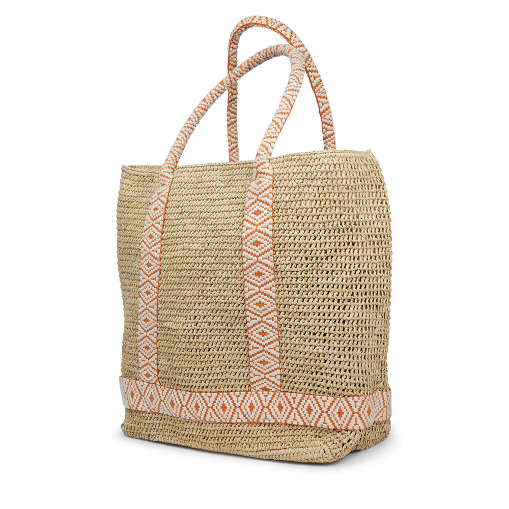 Raffia Carryall Bag
A stylish and practical carryall crafted from natural raffia in a warm, neutral tone. The bag features vibrant woven webbing straps that add a bold touch while providing strength and durability. Lightweight yet spacious, it’s perfect for beach days, market runs, or carrying your everyday essentials in effortless style.