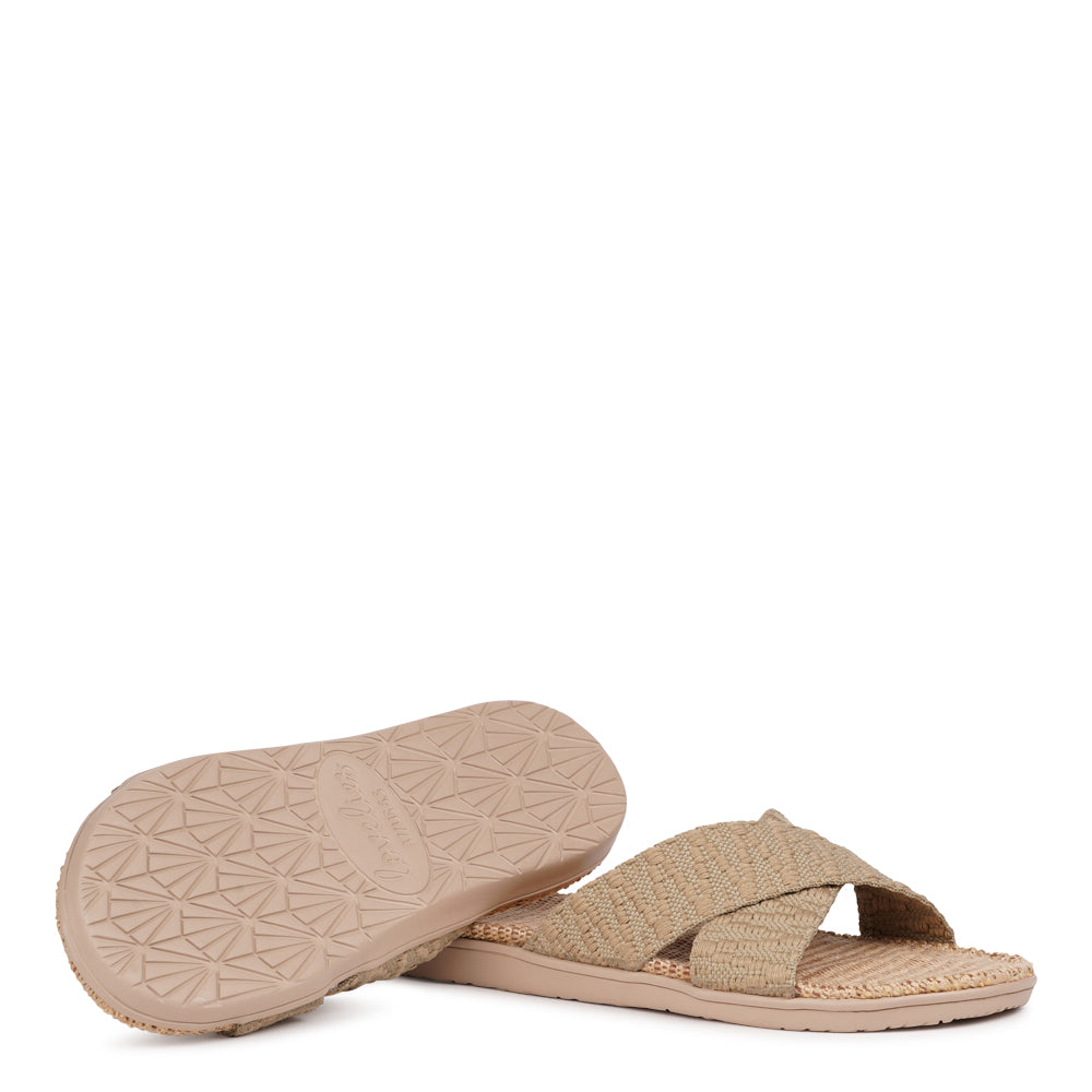 Lovelies Studio - The casual Harmal sandal, a tribute to the breathtaking beach in North Goa that inspires its name.
Step into comfort and style with its unique design, featuring double-layered soft and durable rubber soles. The mid-sole, adorned with natural jute, adds a touch of eco-friendly elegance. Embrace both fashion and comfort as you stroll, thanks to the wide cotton straps intricately woven with captivating patterns, available in a spectrum of colors.