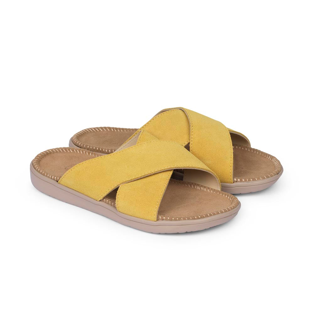 Sandals with straps of soft suede. The comfortable inner sole in covered with suede Outsole / Insole : EVA  Rubber  Footbed: Suede (100% cow leather) Lining: 100% cow leather Upper: Suede (100% cow leather) LWG Environmental GOLD RATED Certification