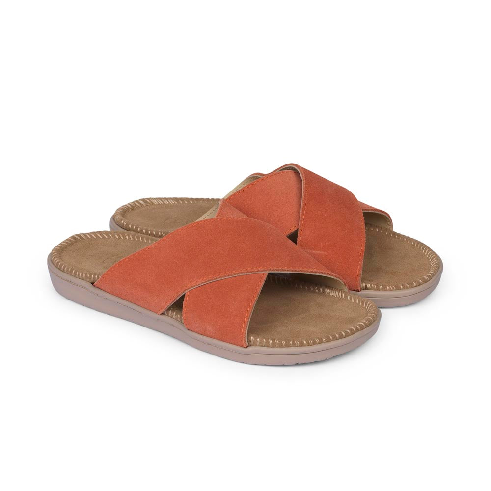 Sandals with straps of soft suede. The comfortable inner sole in covered with suede Outsole / Insole : EVA  Rubber  Footbed: Suede (100% cow leather) Lining: 100% cow leather Upper: Suede (100% cow leather) LWG Environmental GOLD RATED Certification