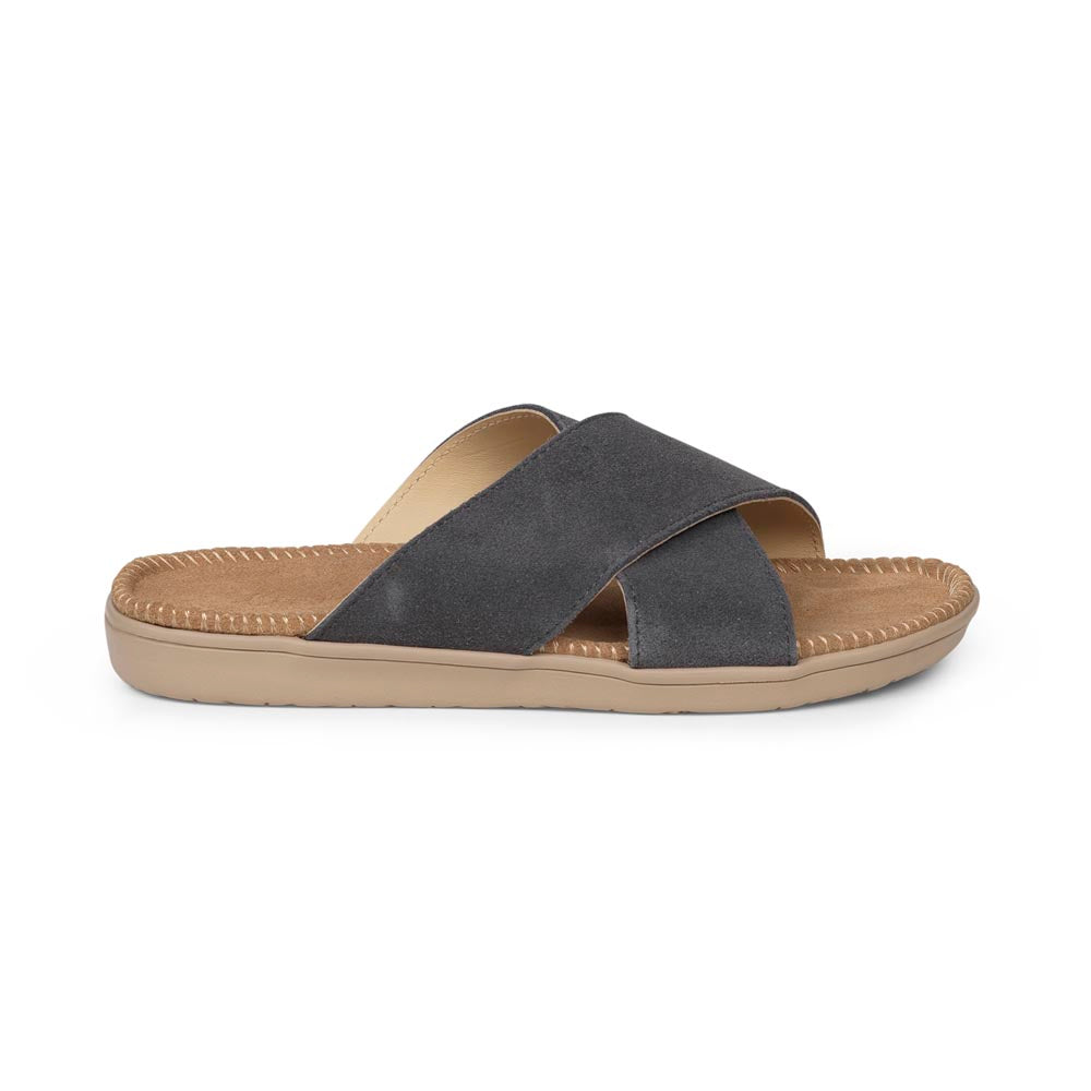 Sandals with straps of soft suede. The comfortable inner sole in covered with suede Outsole / Insole : EVA  Rubber  Footbed: Suede (100% cow leather) Lining: 100% cow leather Upper: Suede (100% cow leather) LWG Environmental GOLD RATED Certification