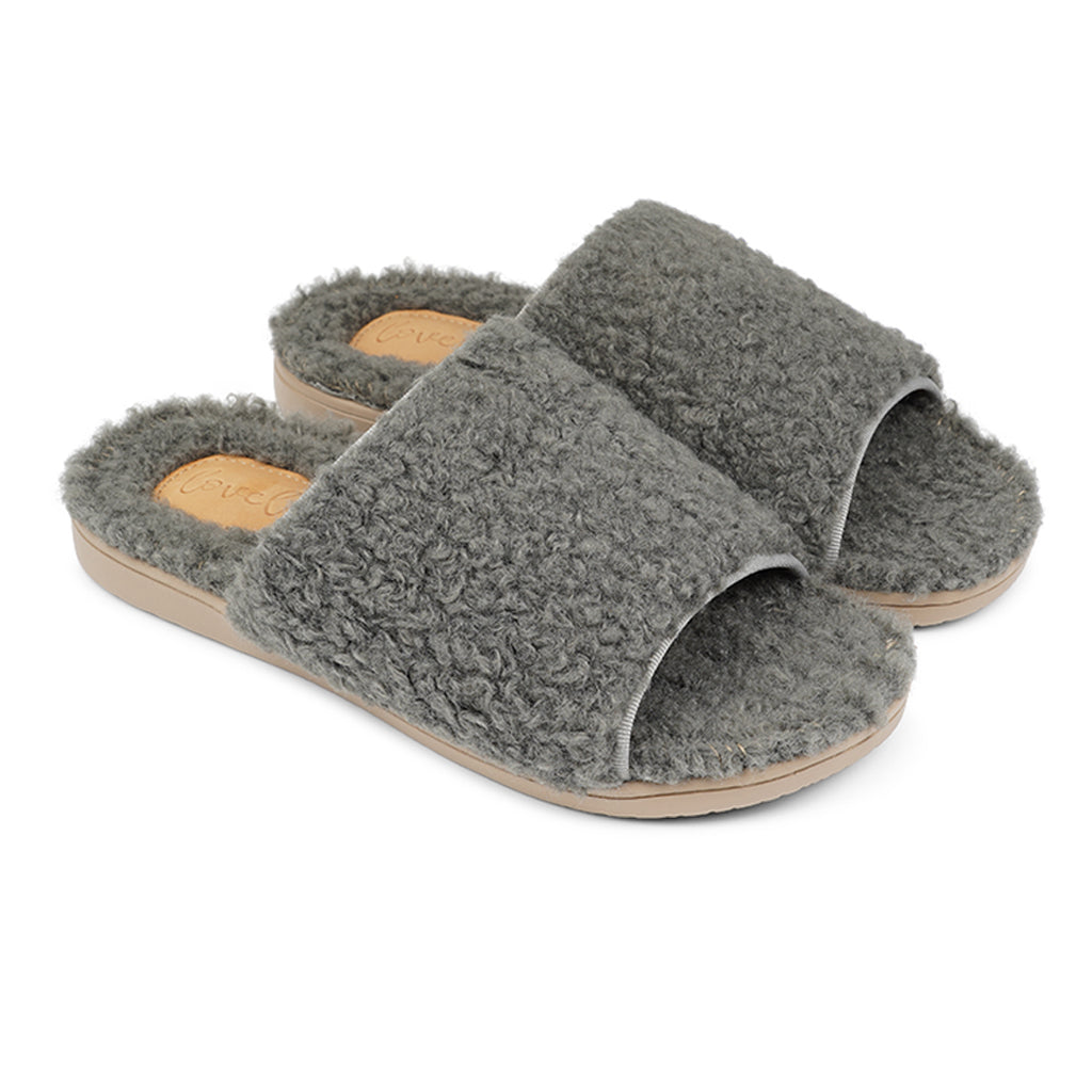 LOVELIES SANTI OPEN LOUNGE SLIPPER DARK GREY WITH FUR