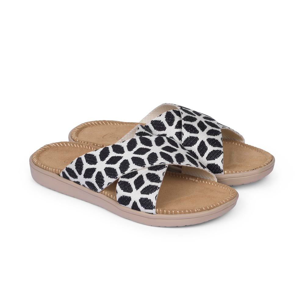 Summer sandals from danish brand Lovelies. The rubber sole is nice and soft which makes the sandal very comfortable. The inner sole is covered with woven jute and the straps are med of fine cotton. Sandal with woven straps. Harmal sandal from Lovelies in Denmark. The beautiful sandal is made of a soft rubber sole with natural jute and woven cotton straps.The soft inner sole is covered with jute.