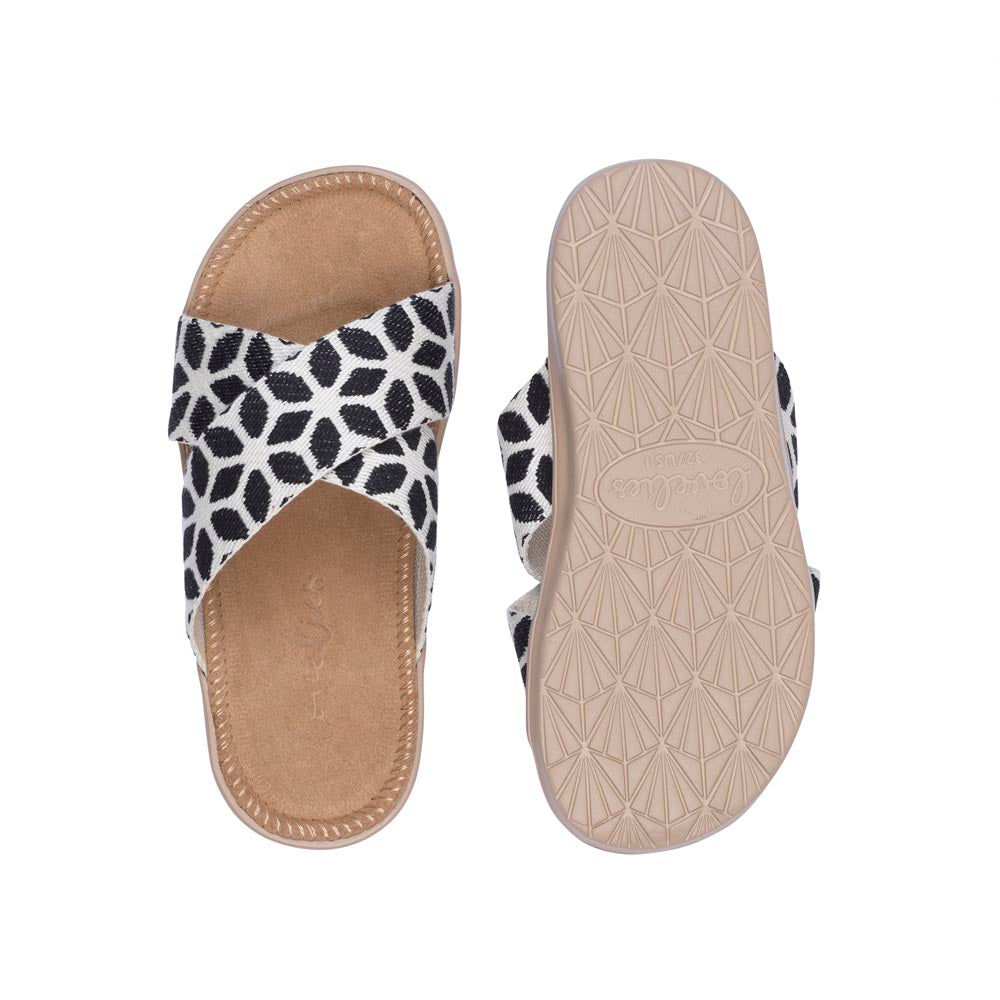 Summer sandals from danish brand Lovelies. The rubber sole is nice and soft which makes the sandal very comfortable. The inner sole is covered with woven jute and the straps are med of fine cotton. Sandal with woven straps. Harmal sandal from Lovelies in Denmark. The beautiful sandal is made of a soft rubber sole with natural jute and woven cotton straps.The soft inner sole is covered with jute.