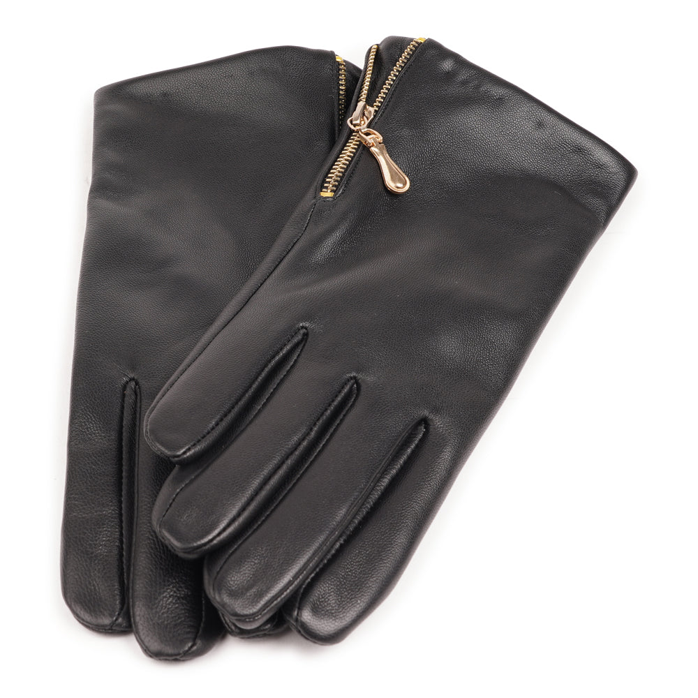 Morasso - Feminine Leather Gloves with Zip Detail