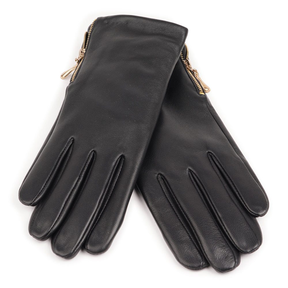Morasso - Feminine Leather Gloves with Zip Detail