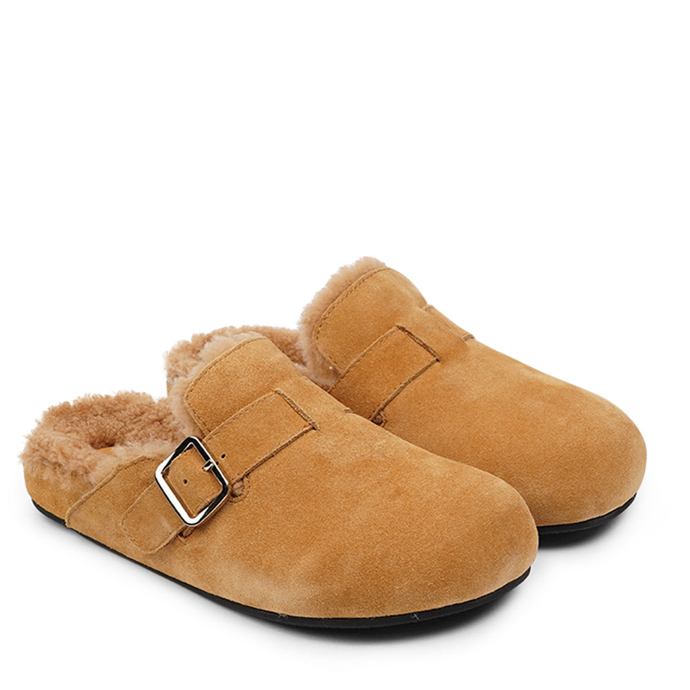 Lovelies Studio - Suede Mules with adjustable buckle and curly shearling lining  Lovelies shearling mules will bring softness and warmth to your feet. The combination of soft curly shearling and the durable rubber sole guarantees the utmost comfort to the wearer. 