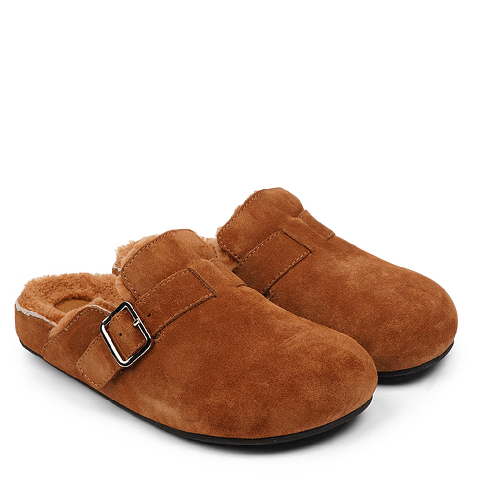 Lovelies Studio - Suede Mules with adjustable buckle and curly shearling lining  Lovelies shearling mules will bring softness and warmth to your feet. The combination of soft curly shearling and the durable rubber sole guarantees the utmost comfort to the wearer. 