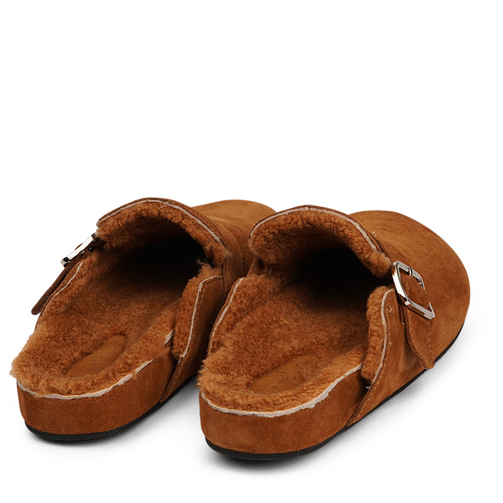 Lovelies Studio - Suede Mules with adjustable buckle and curly shearling lining  Lovelies shearling mules will bring softness and warmth to your feet. The combination of soft curly shearling and the durable rubber sole guarantees the utmost comfort to the wearer. 