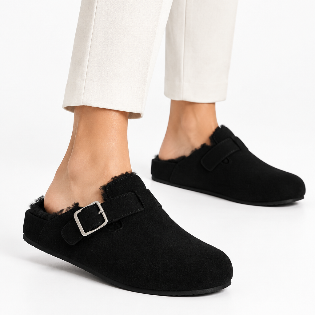 Nesso - Suede Mules with curly shearling