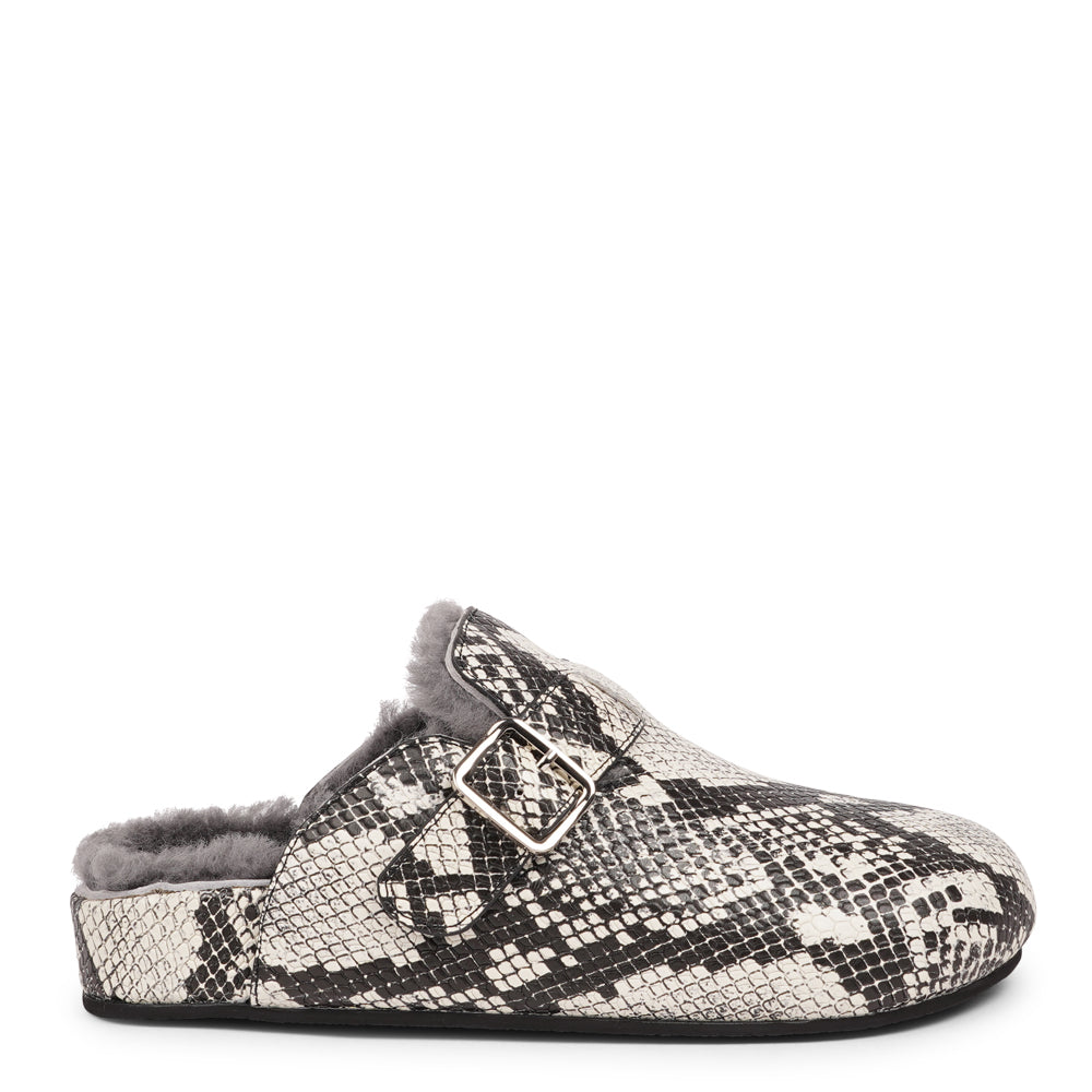 Nesso Snake - Leather Mules with curly shearling