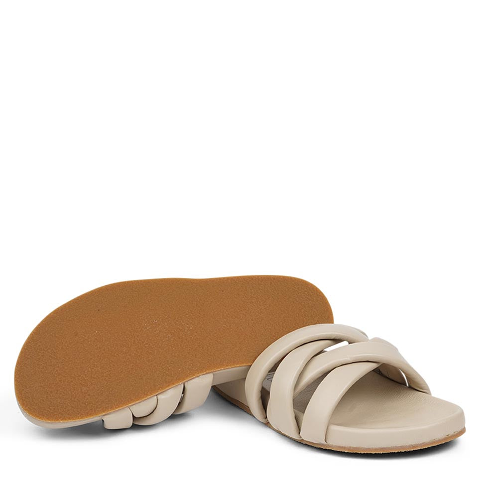 Lovelies Studio These soft nappa leather sandals come with 4 puffy leather straps for the best fit, comfort and style With its delicate and soft fabrics, you feel at ease and elegant at the same time.