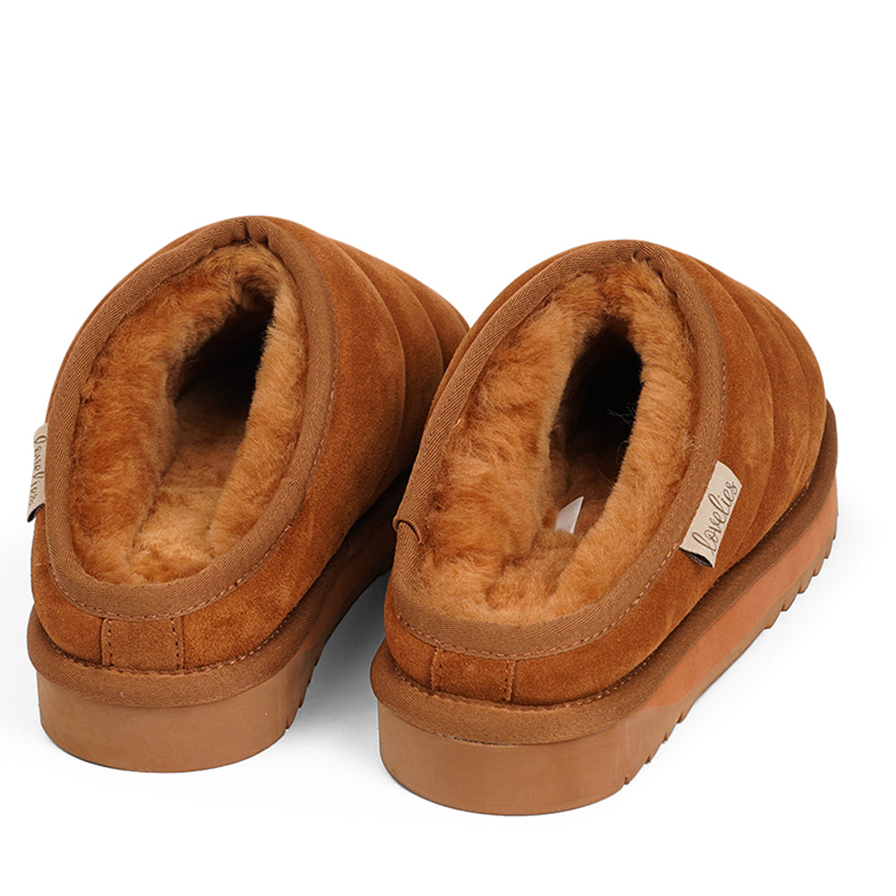 Lovelies Studio - Suede Mules with curly shearling lining  Lovelies shearling mules will bring softness and warmth to your feet this autumn. The combination of soft curly shearling and the durable cork and rubber sole guarantees the utmost comfort to the wearer.