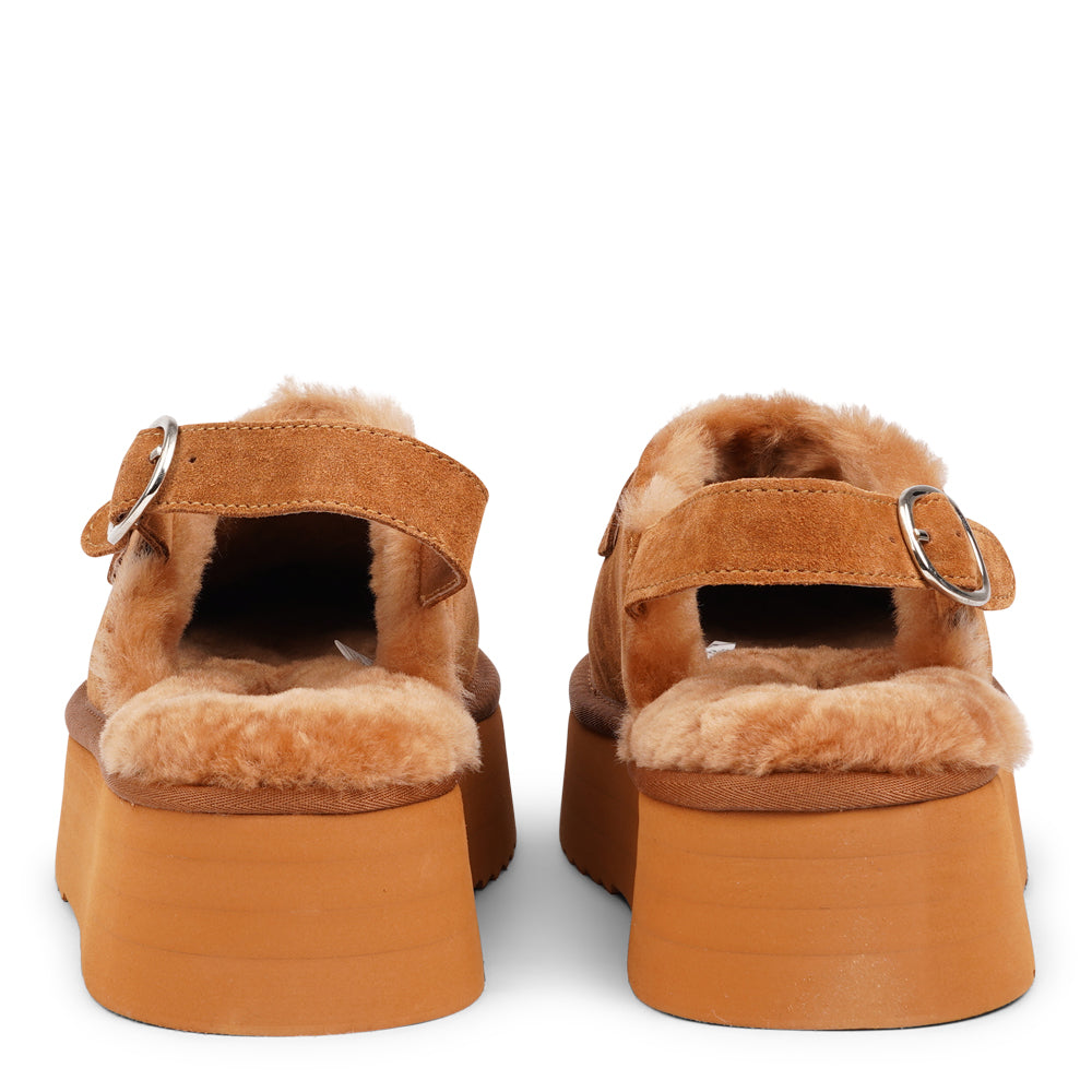 Step into a world of luxury and coziness with our Siple suede mules. Crafted with the finest suede, these mules are designed to provide not only elegance but also ultimate comfort for your feet. The sumptuous shearling lining ensures your feet stay warm and snug, making them the perfect choice for colder days.  The standout feature of the Siple mules is the adjustable heel strap, allowing you to customize the fit to your liking. 