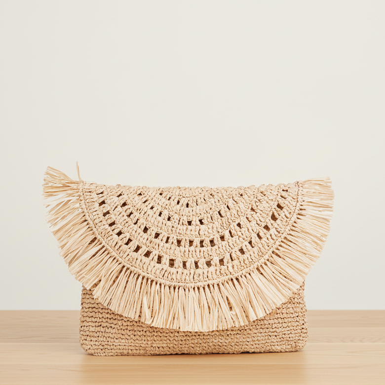 Tazzoli – a charming little clutch crafted from luxurious raffia.
Made from natural palm leaves, raffia is loved for its light feel and easy, eco-friendly appeal. Handwoven with care, this bag blends a relaxed vibe with a touch of elegance - perfect for both everyday moments and special occasions.
With its soft texture and natural tones, it adds effortless style to any look. Lightweight yet durable, Tazzoli is designed to be carried with ease, day after day.