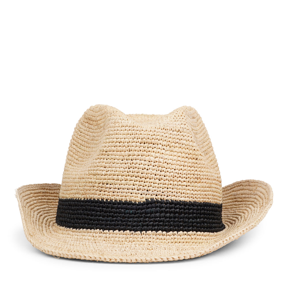 The Summery Viviani hat, a stunning creation meticulously crafted by local artisans in Madagascar exclusively for Lovelies Studio. Each piece is a testament to the skill and dedication of these artisans, who handcraft every detail with precision and care.  Made from raffia, a natural fiber renowned for its durability and flexibility, the Viviani hat is not only stylish but also eco-friendly. The raffia is carefully colored by hand using traditional methods