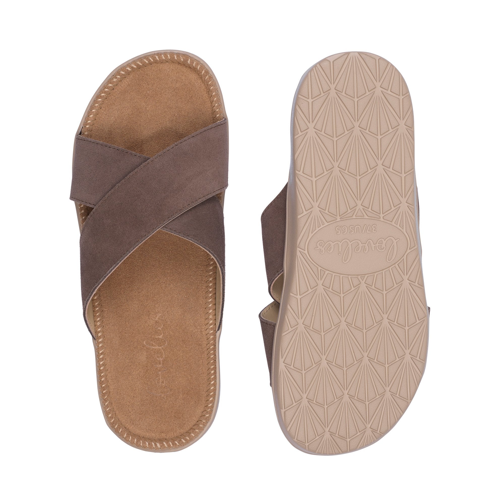 Lovelies Studio -  Bellevue cross suede sandal with the most comfortable rubber sole which is covered in exclusive suede. The sandal has a wonderful feminine look and will match your summer dresses and light blue jeans perfectly. Enjoy your lovelies !