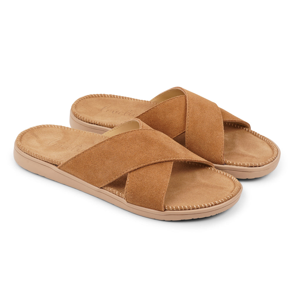 Lovelies Studio -  Bellevue cross suede sandal with the most comfortable rubber sole which is covered in exclusive suede. The sandal has a wonderful feminine look and will match your summer dresses and light blue jeans perfectly. Enjoy your lovelies !