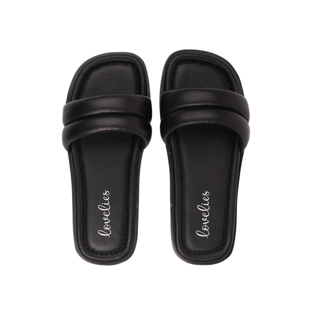 Lovelies Studio - Bissi - Black These soft nappa leather sliders come with a cool puffy upper strap. With its delicate and soft fabrics, you feel at ease and elegant at the same time. The easy to-go sandals will fit to your feminine dress or your summer jeans.