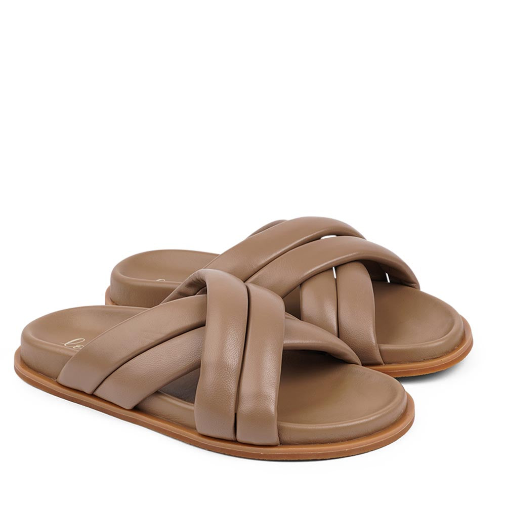 Lovelies Studio - Denmark - These soft nappa leather sandals come with 4 puffy leather straps for the best fit  With its delicate and soft fabrics, you feel at ease and elegant at the same time. The easy to-go sandals will fit to your feminine dress or your summer jeans. Outsole / Insole : Rubber  Footbed: Nappa leather Lining: Nappa leather Upper: Nappa leather