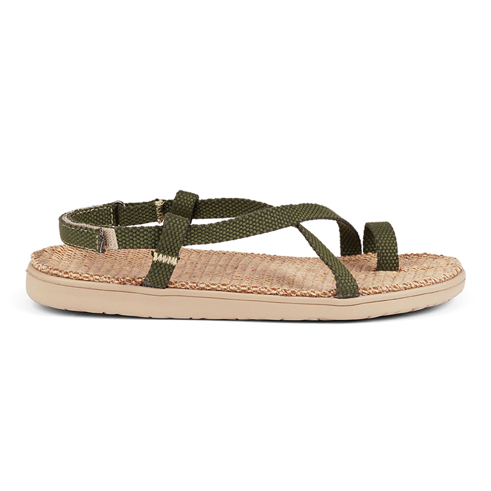 The Isola style has a velcro lock heel strap and a simple loop for the toe, so beautiful and elegant. With its delicate and soft fabrics, you feel at ease and elegant at the same time. The easy to-go sandals with their striking summer colours are a perfect fit to your feminine summer dresses and your light blue summer jeans. Enjoy your Lovelies! Material: Outsole / Insole : Rubber Footbed: 100% Natural Jute Upper: Cotton Webbing Heel Heights 2 cm Handmade with passion