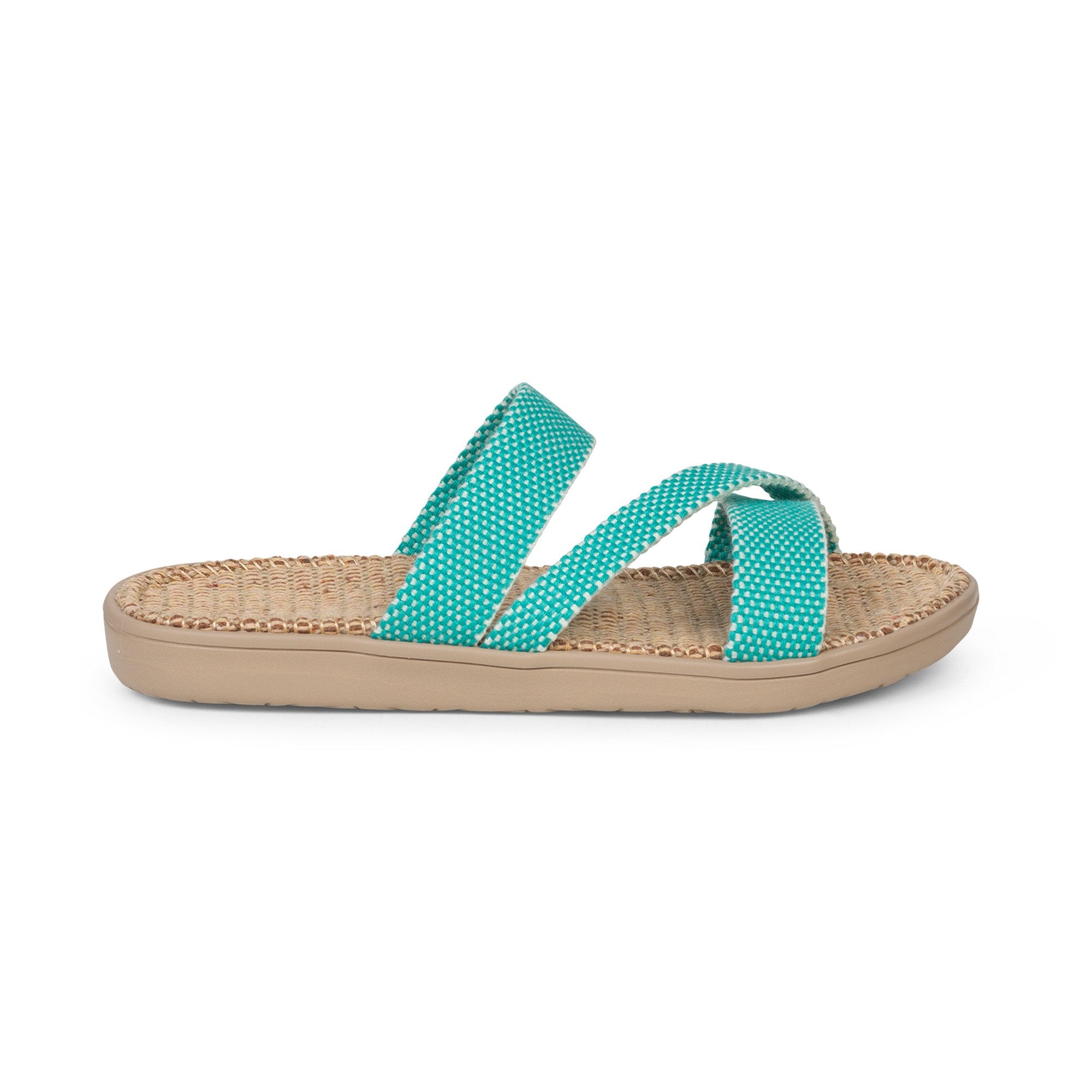 Sandals with straps of soft cotton. The comfortable inner sole in covered with jute