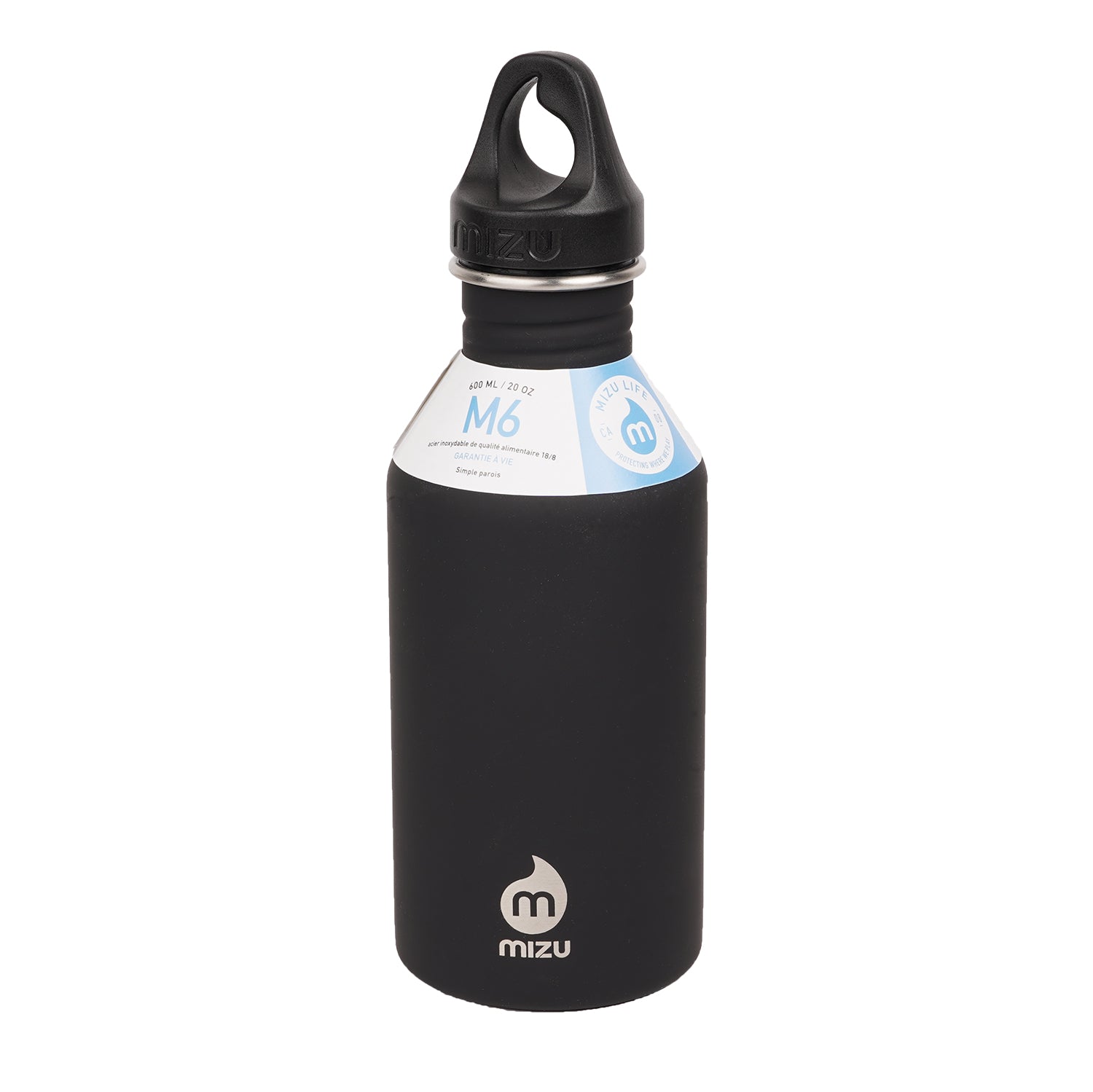 600 ml single wall stainless steel bottle with a black loop cap. The M6 stainless steel bottle from Mizu has the perfect size and will fit perfect in your car or in your sports bag. Insulated: No Material: Stainless steel (18/8) BRA free Volume: 20 oz / 600 ml Height: 215 mm Diameter: 70 mm Weight: 180 gr Fits in a cup holder: Yes We just love the mantra at Mizu which goes like this: Enjoy the journey. Leave nothing behind.