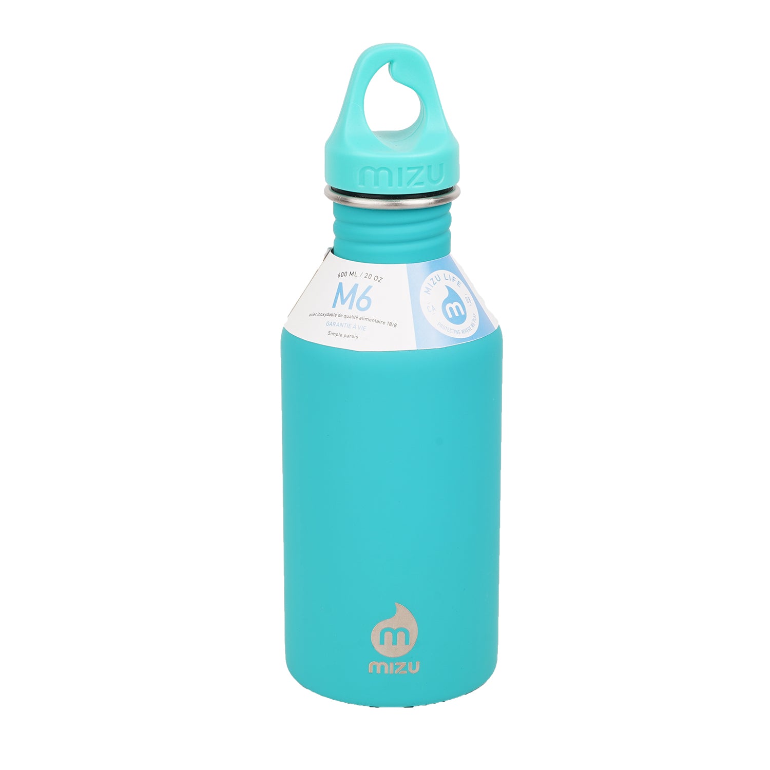 600 ml single wall stainless steel bottle with a black loop cap.  The M6 stainless steel bottle from Mizu has the perfect size and will fit perfect in your car or in your sports bag.  Insulated: No Material: Stainless steel (18/8) BRA free Volume: 20 oz / 600 ml Height:  215 mm Diameter: 70 mm Weight:  180 gr Fits in a cup holder: Yes We just love the mantra at Mizu which goes like this: Enjoy the journey. Leave nothing behind.