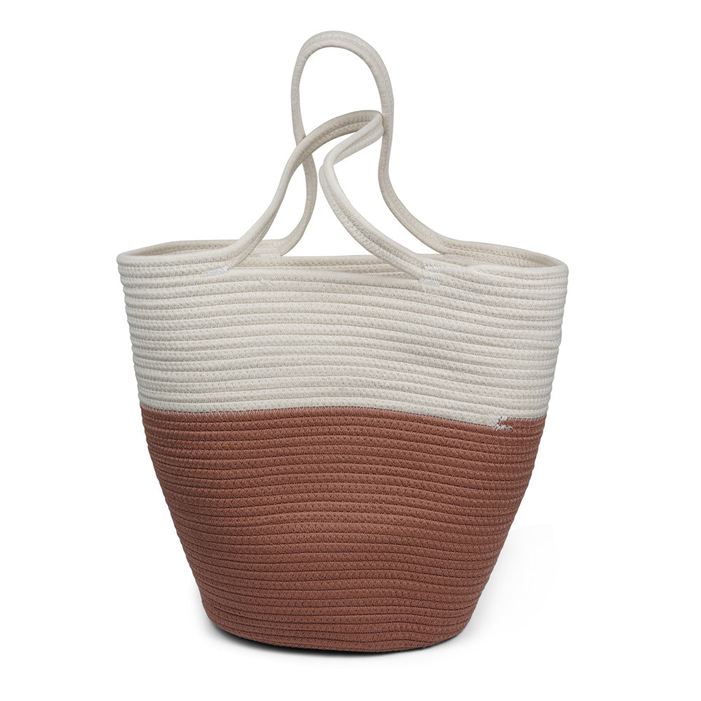 Lovelies Studio - Danish design - The NADI beach bag features a sleek and clean design, with a white upper that exudes a sense of effortless elegance. Adding a stylish twist, the bottom is adorned with a vibrant contrast color, making it a true standout accessory. At Lovelies, we prioritize both style and sustainability. That's why our Flamencos beach bag is made from a blend of cotton and recycled polyester, offering durability while minimizing our environmental impact.