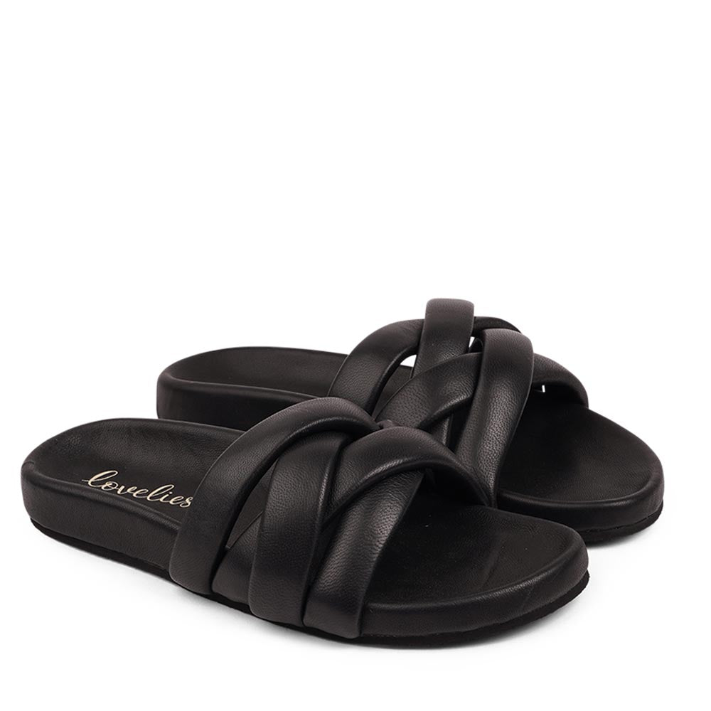 These soft nappa leather sandals come with 4 puffy leather straps for the best fit, comfort and style With its delicate and soft fabrics, you feel at ease and elegant at the same time. The easy to-go sandals will fit to your feminine dress or your summer jeans. Size and fit: True to size If you are between sizes, we recommend taking the next size up. See our Size Guide Material: Outsole / Insole : Rubber Footbed: Nappa leather Lining: Nappa leather Upper: Nappa leather