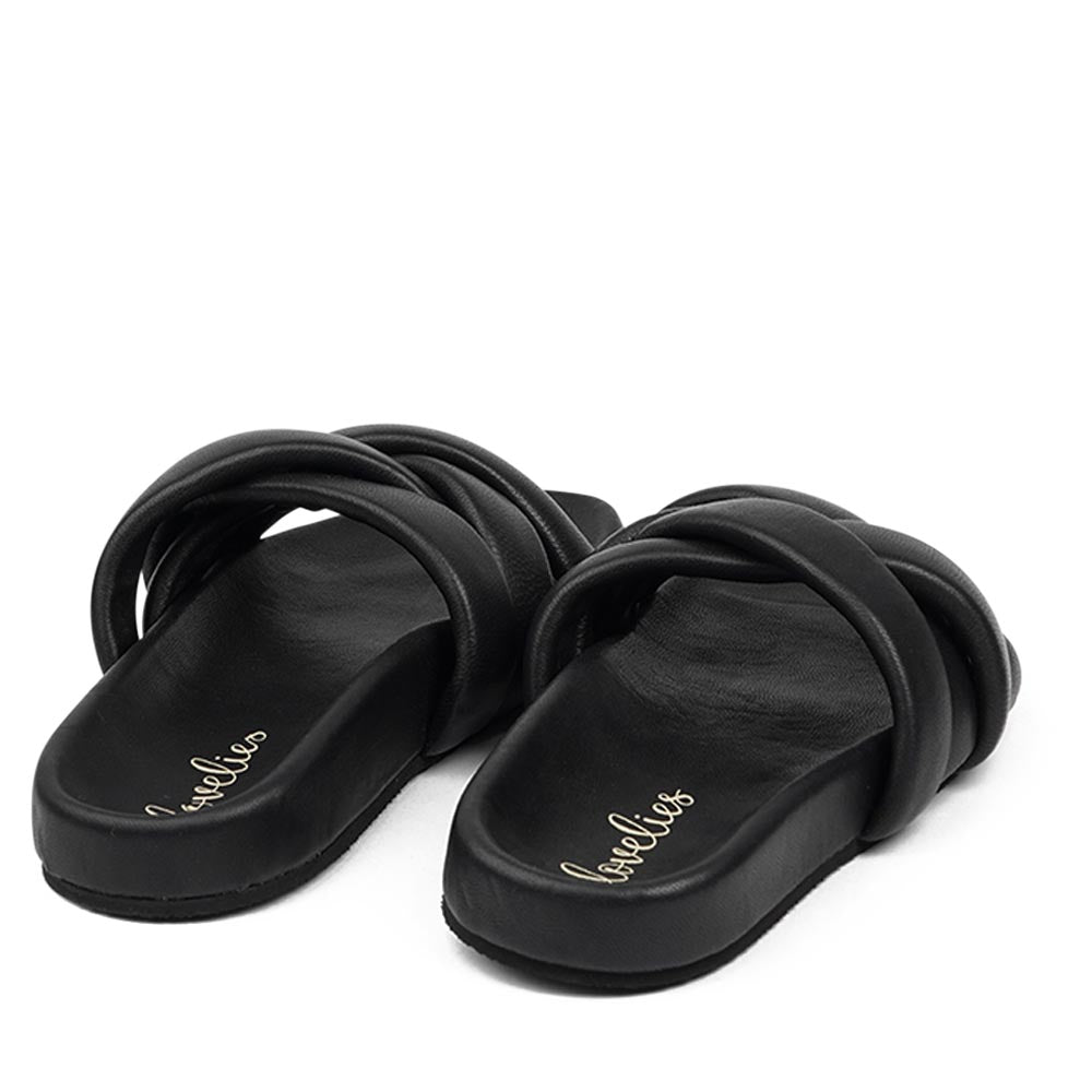 These soft nappa leather sandals come with 4 puffy leather straps for the best fit, comfort and style With its delicate and soft fabrics, you feel at ease and elegant at the same time. The easy to-go sandals will fit to your feminine dress or your summer jeans. Size and fit: True to size If you are between sizes, we recommend taking the next size up. See our Size Guide Material: Outsole / Insole : Rubber Footbed: Nappa leather Lining: Nappa leather Upper: Nappa leather