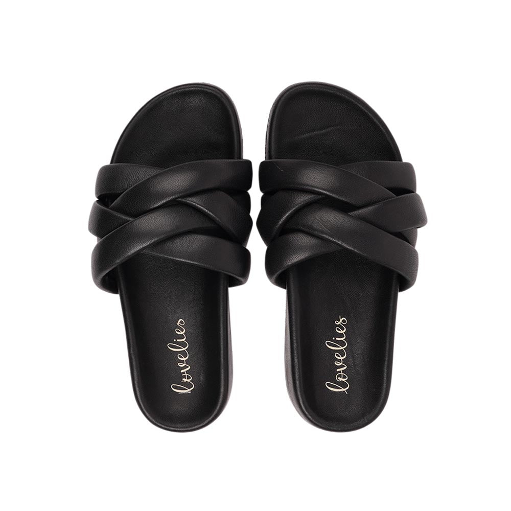 These soft nappa leather sandals come with 4 puffy leather straps for the best fit, comfort and style With its delicate and soft fabrics, you feel at ease and elegant at the same time. The easy to-go sandals will fit to your feminine dress or your summer jeans. Size and fit: True to size If you are between sizes, we recommend taking the next size up. See our Size Guide Material: Outsole / Insole : Rubber Footbed: Nappa leather Lining: Nappa leather Upper: Nappa leather