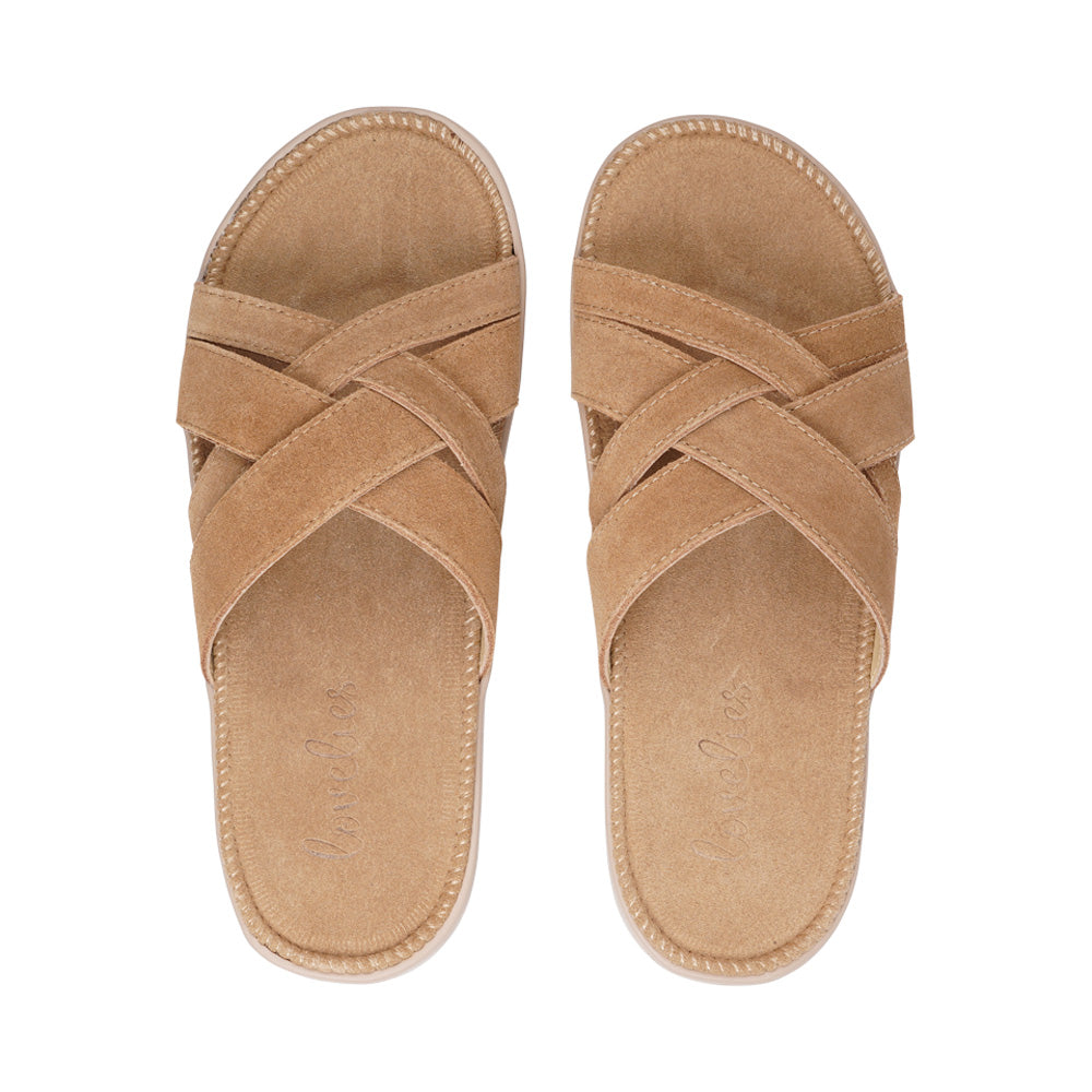 Once you’ve tried Lovelies’ summer sandals you’ll never want to wear any other footwear.  With its delicate and soft fabrics, you feel at ease and elegant at the same time. The easy to-go sandals with their striking summer colours are a perfect fit to your feminine summer dresses and your light blue summer jeans.  Enjoy your Lovelies!  See our Size Guide  Material:  Outsole / Insole :  Rubber  Footbed: Suede (100% cow leather) Lining: 100% cow leather Upper: Suede (100% cow leather)