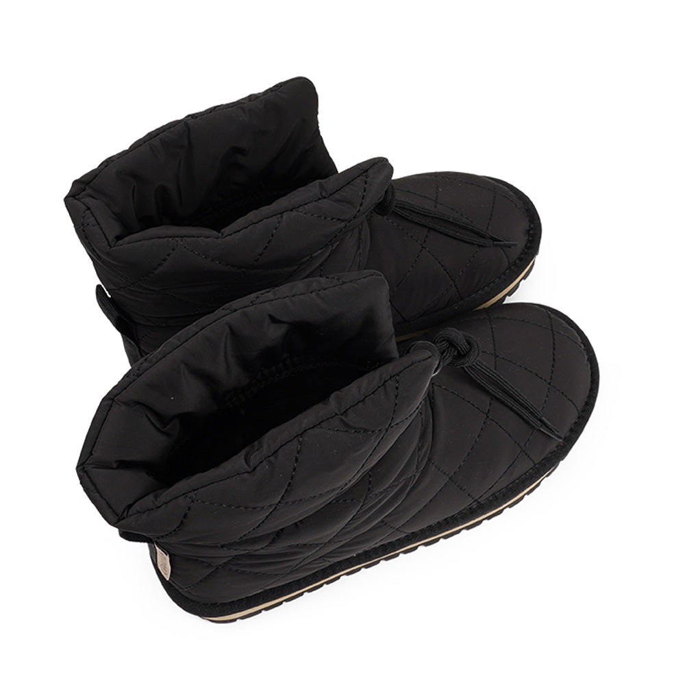 Lovelies Studio - Denmark Nylon ankle boots with shearling lining.  The shearling lining bring softness and warmth to your feet this autumn. With soft and durable rubber soles plus a gorgeous design you're perfectly suited for the wintertime. The Quilted nylon is water resistant and all shearling is from Australia. Outsole / Insole : Rubber 3 cm high Footbed: Shearling  Lining:  Shearling Upper: Quilted nylon LWG Environmental GOLD RATED Certification