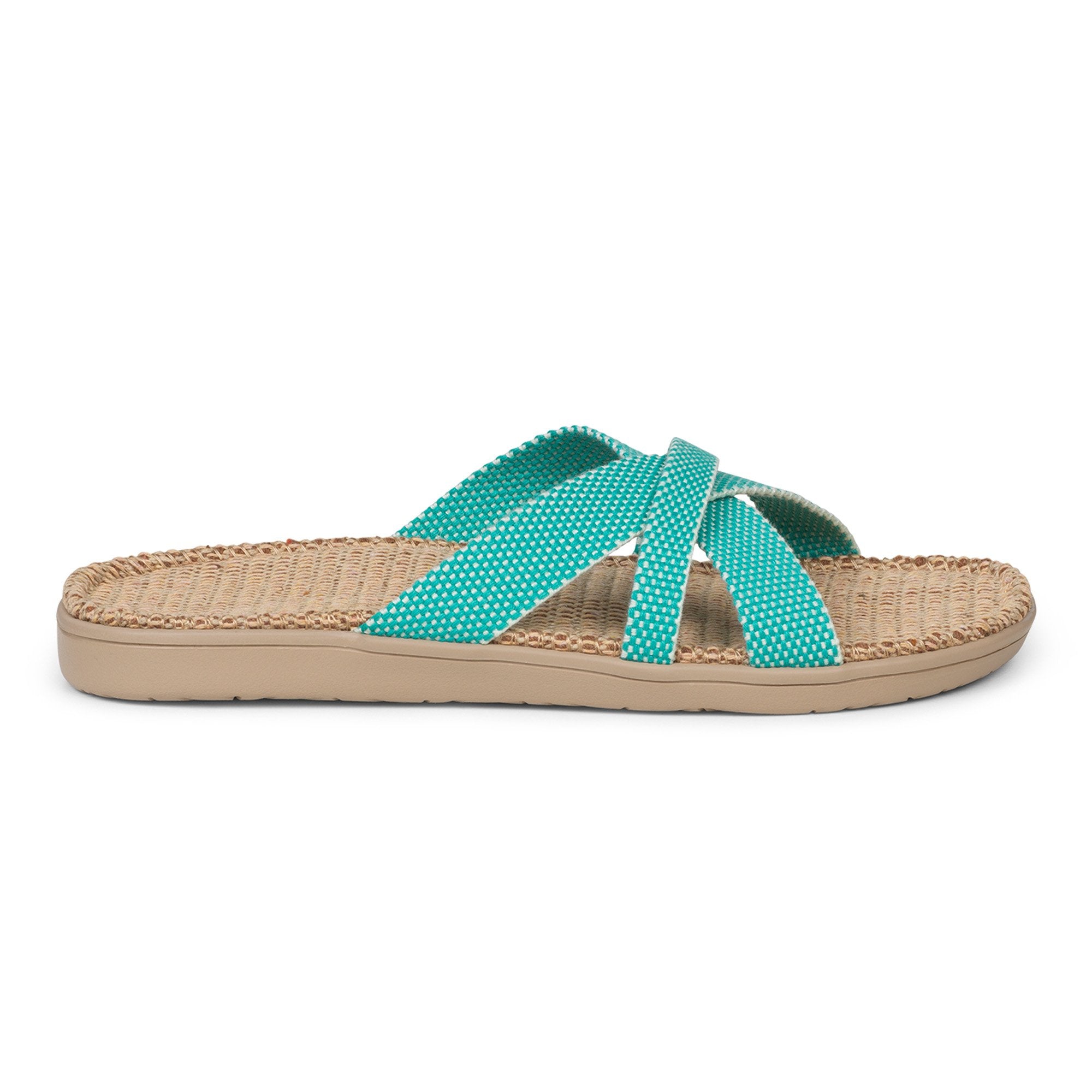 Summer sandals from danish brand Lovelies. The rubber sole is nice and soft which makes the sandal very comfortable. The inner sole is covered with woven jute and the straps are med of fine cotton.