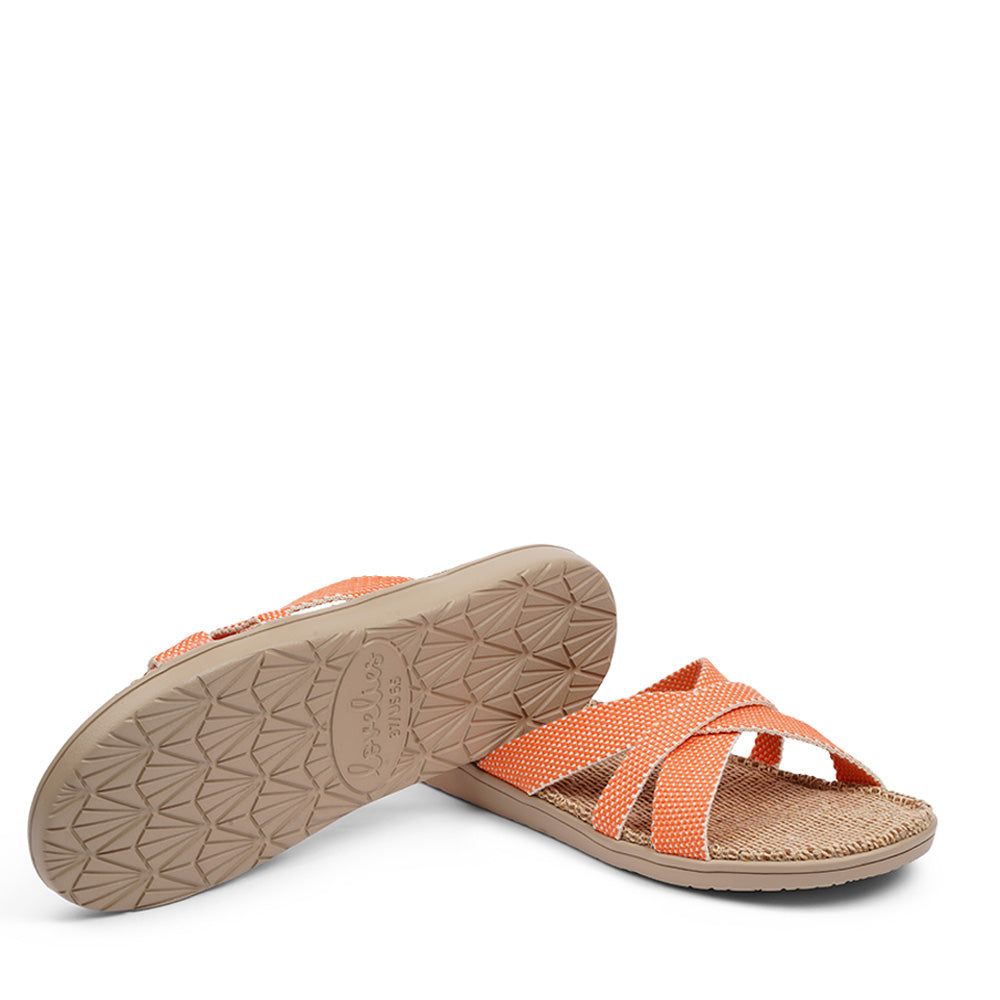 Summer sandals from danish brand Lovelies. The rubber sole is nice and soft which makes the sandal very comfortable. The inner sole is covered with woven jute and the straps are med of fine cotton.