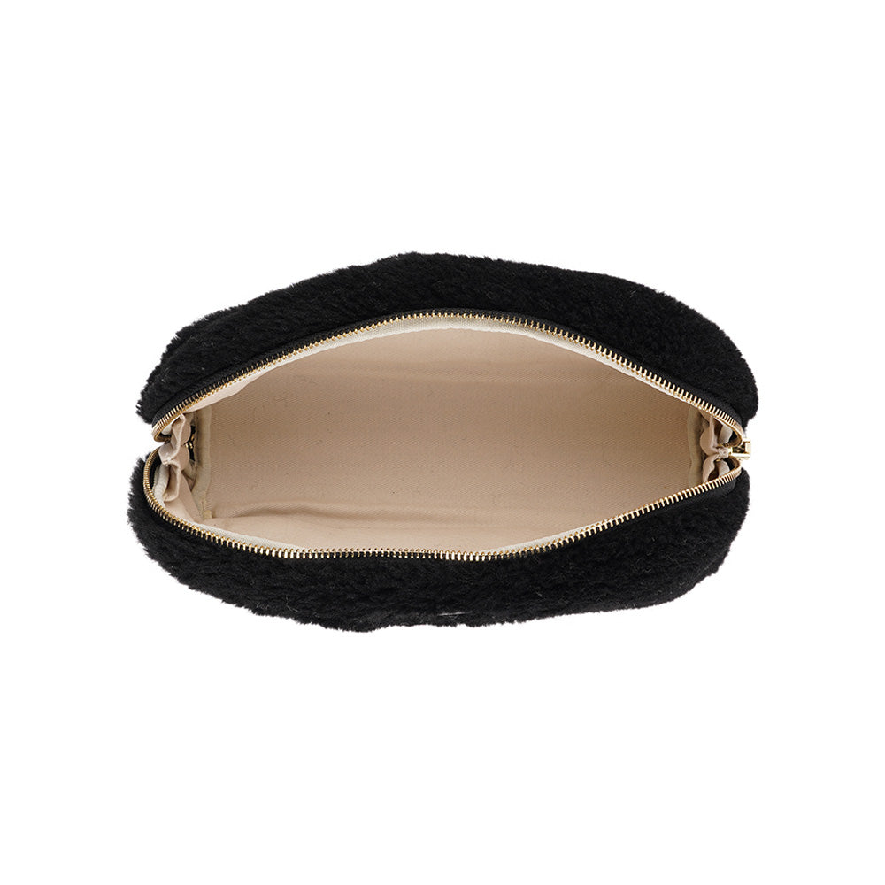 Lovelies Studio - Yadong is a beautiful shearling handbag which is perfect for carrying your essentials with you. Use Yadong as a casual clutch or an exclusive beauty bag for travelling.    Top zipped closure.  Cream satin lining.    Item comes with a branded dust bag.   Embossed Lovelies logo on the front.    Gold-toned hardware. Measurements W25 X D10 X H13 cm  100 % Australian curly shearling.