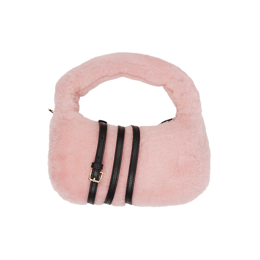 Lovelies Studio - Zhamo is a beautiful small shearling handbag which is perfect for carrying your essentials with you.  * Top handle in thick shearling   * Adjustable and detachable shoulder strap in leather   * Satin lining and flat zipped inner pocket   * Item comes with a branded dust bag.   * Gold-toned hardware   * Messurements W26 X D6 X H24 cm   * 100 % Australian shearling