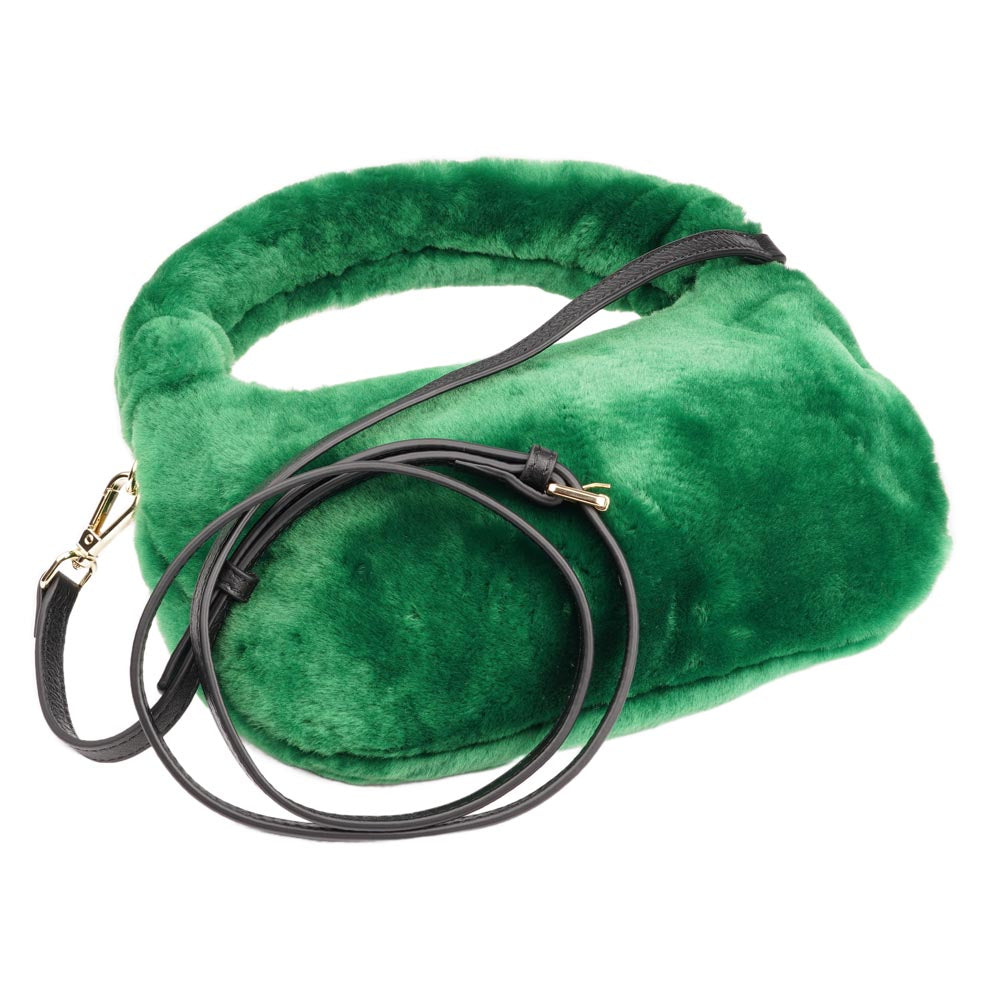 Lovelies Studio - Zhamo is a beautiful small shearling handbag which is perfect for carrying your essentials with you. * Top handle in thick shearling * Adjustable and detachable shoulder strap in leather * Satin lining and flat zipped inner pocket * Item comes with a branded dust bag. * Gold-toned hardware * Messurements W26 X D6 X H24 cm * 100 % Australian shearling