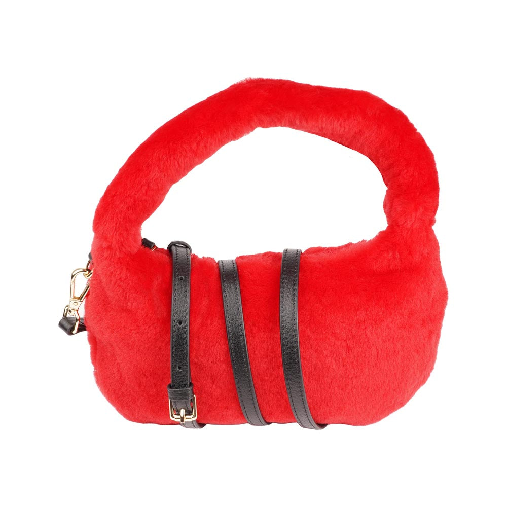 Lovelies Studio - Zhamo is a beautiful small shearling handbag which is perfect for carrying your essentials with you. * Top handle in thick shearling * Adjustable and detachable shoulder strap in leather * Satin lining and flat zipped inner pocket * Item comes with a branded dust bag. * Gold-toned hardware * Messurements W26 X D6 X H24 cm * 100 % Australian shearling